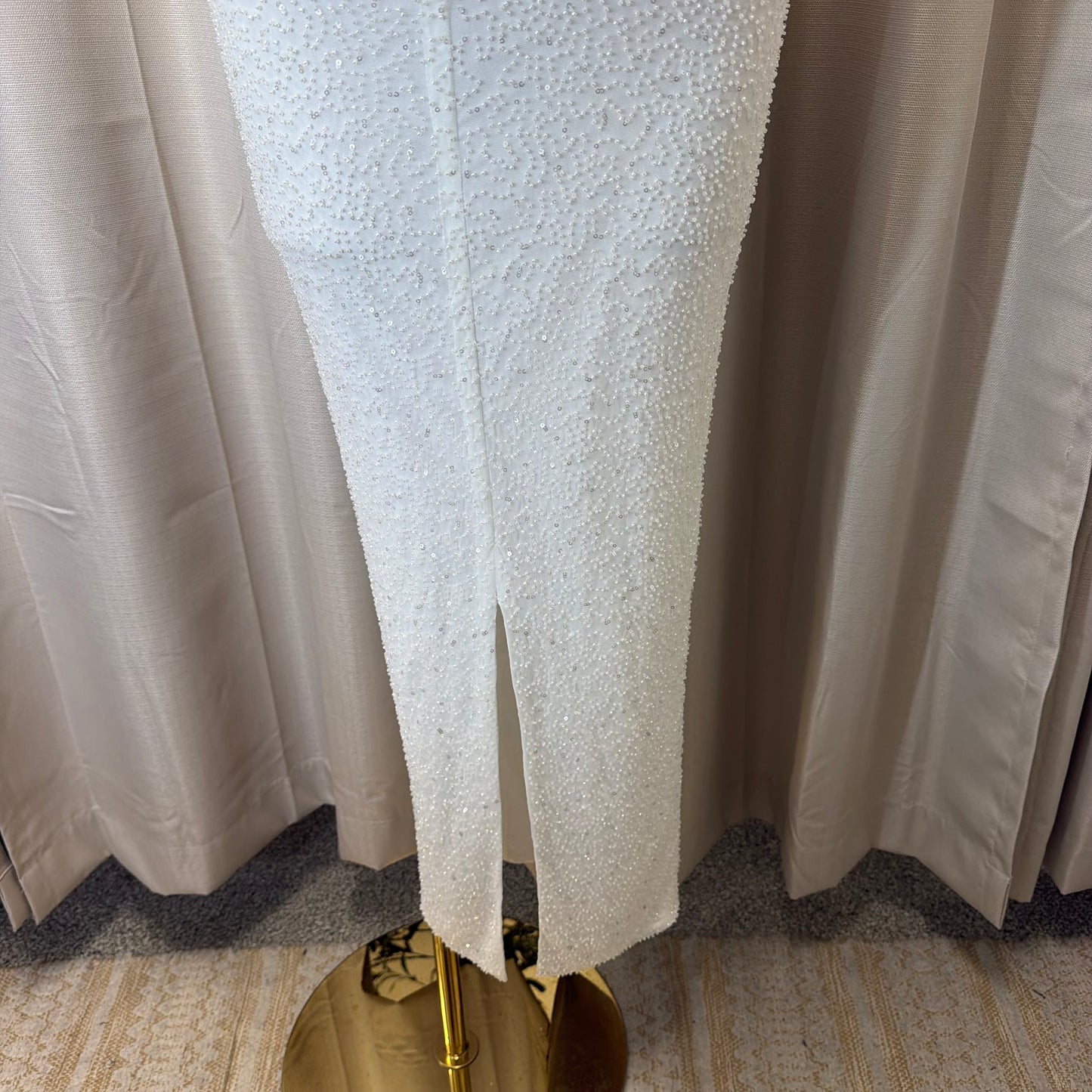 Embellished Bead Bandeau Cowl Neck Tube Maxi Dress-White