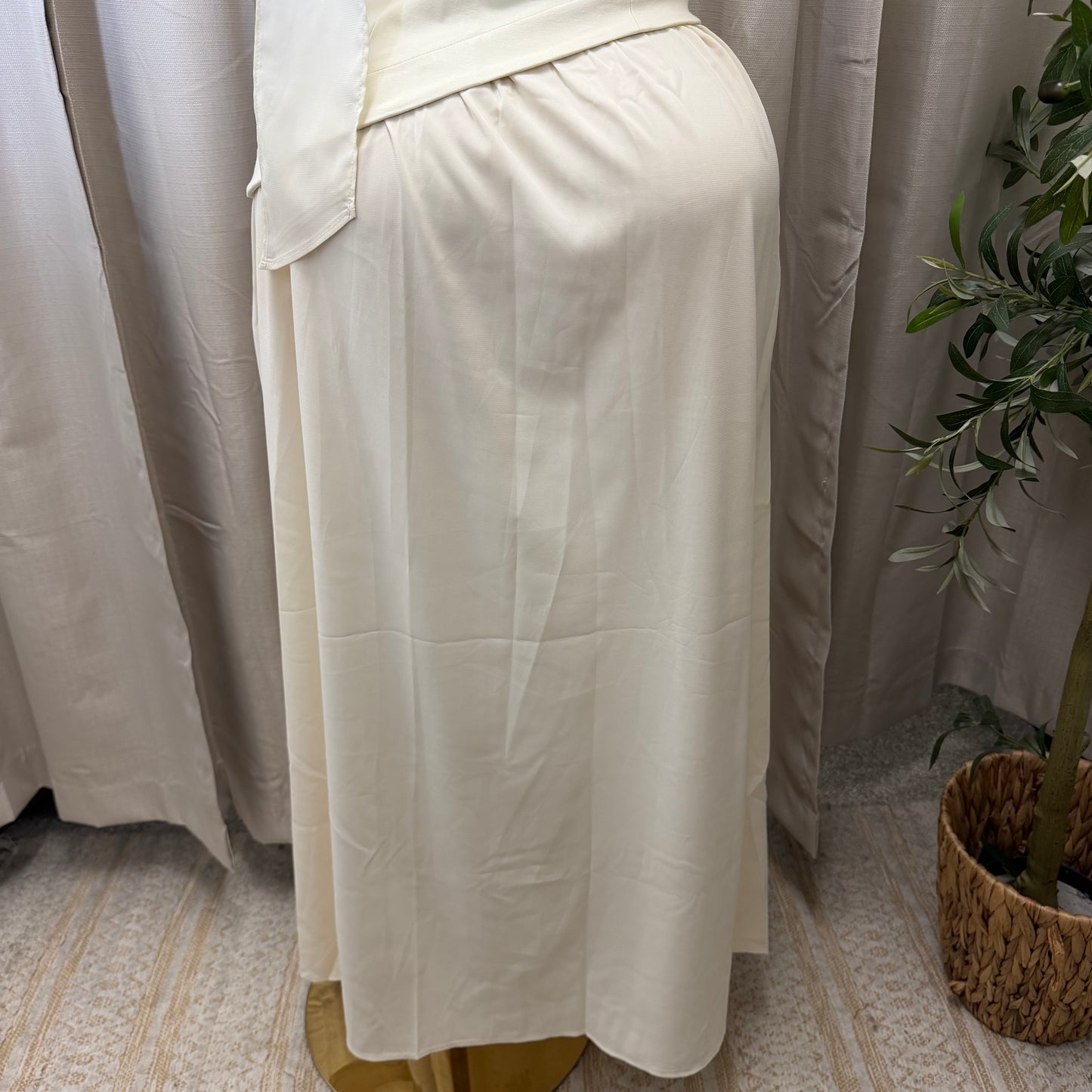 Strapless Scarf Neck Overlay Maxi Dress-Cream