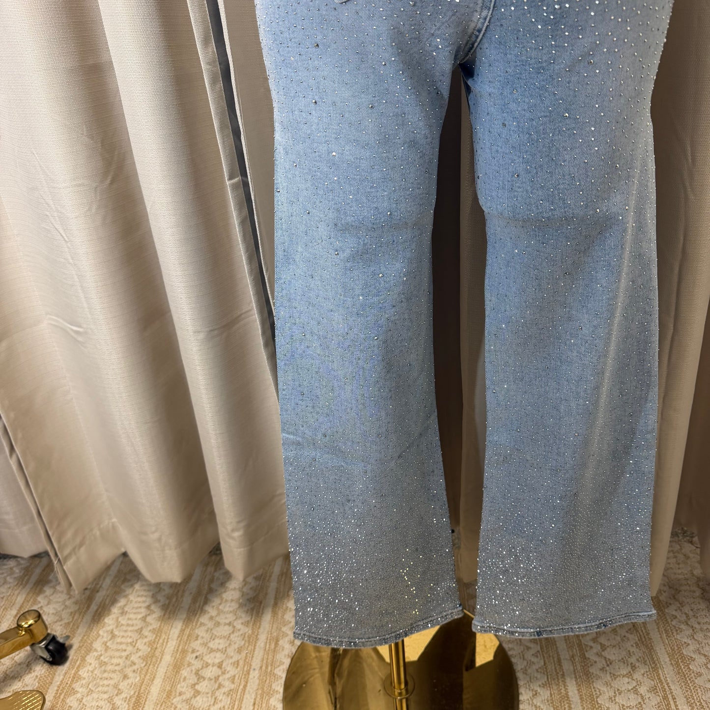 All eyes of me Rhinestones Jeans-Blue