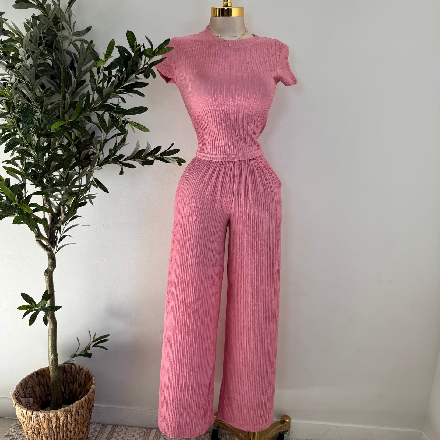 Tamara Short Sleeve Piece Set-Pink