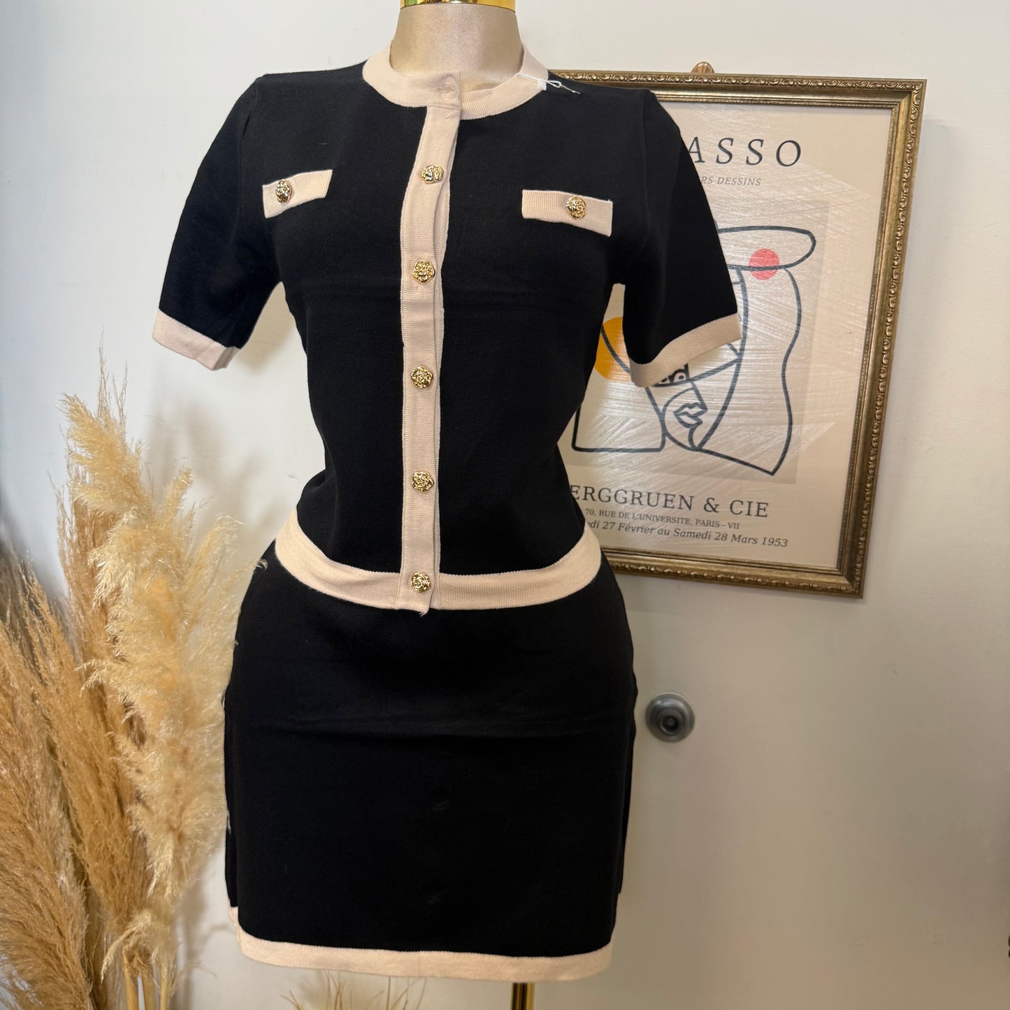 Knitted Skirt Set-Black