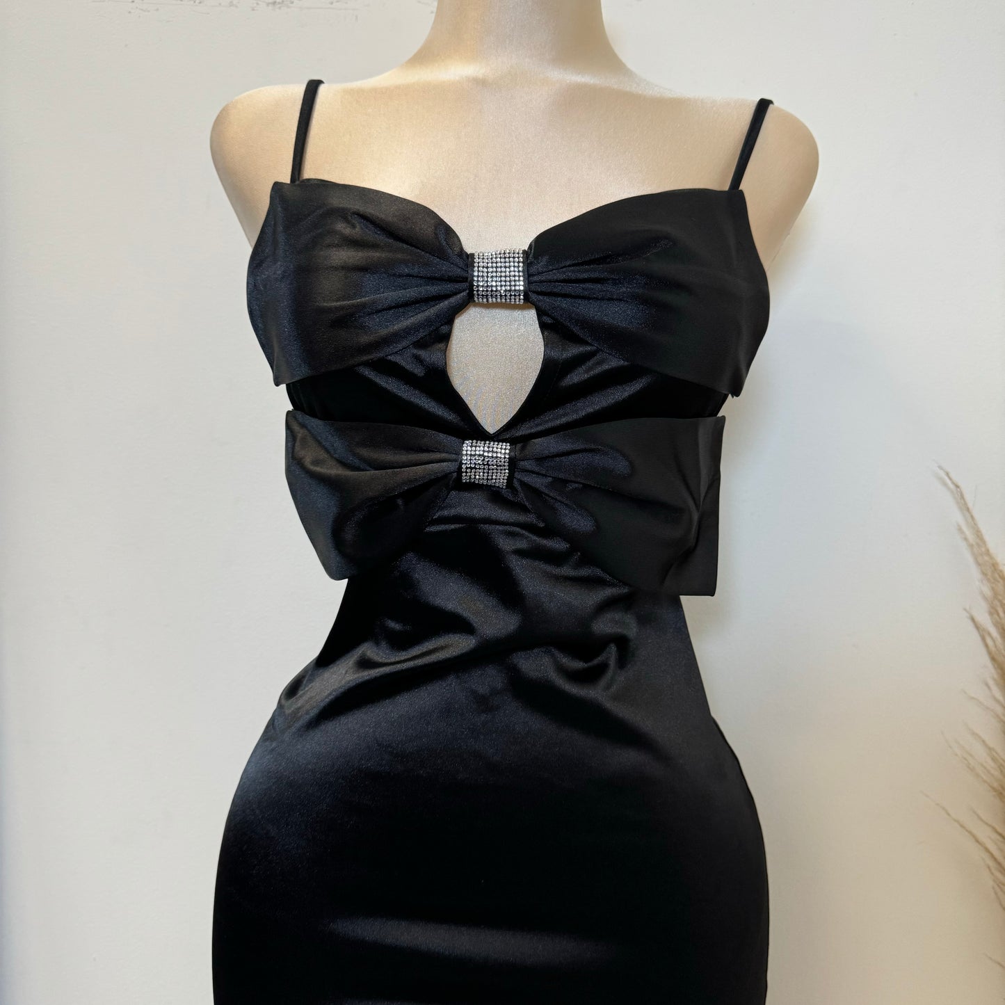 Holiday Satin Bow Dress-Black