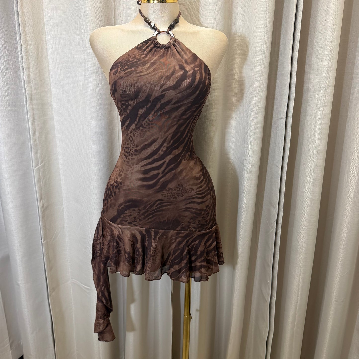 Halter Leopard Dress-Brown