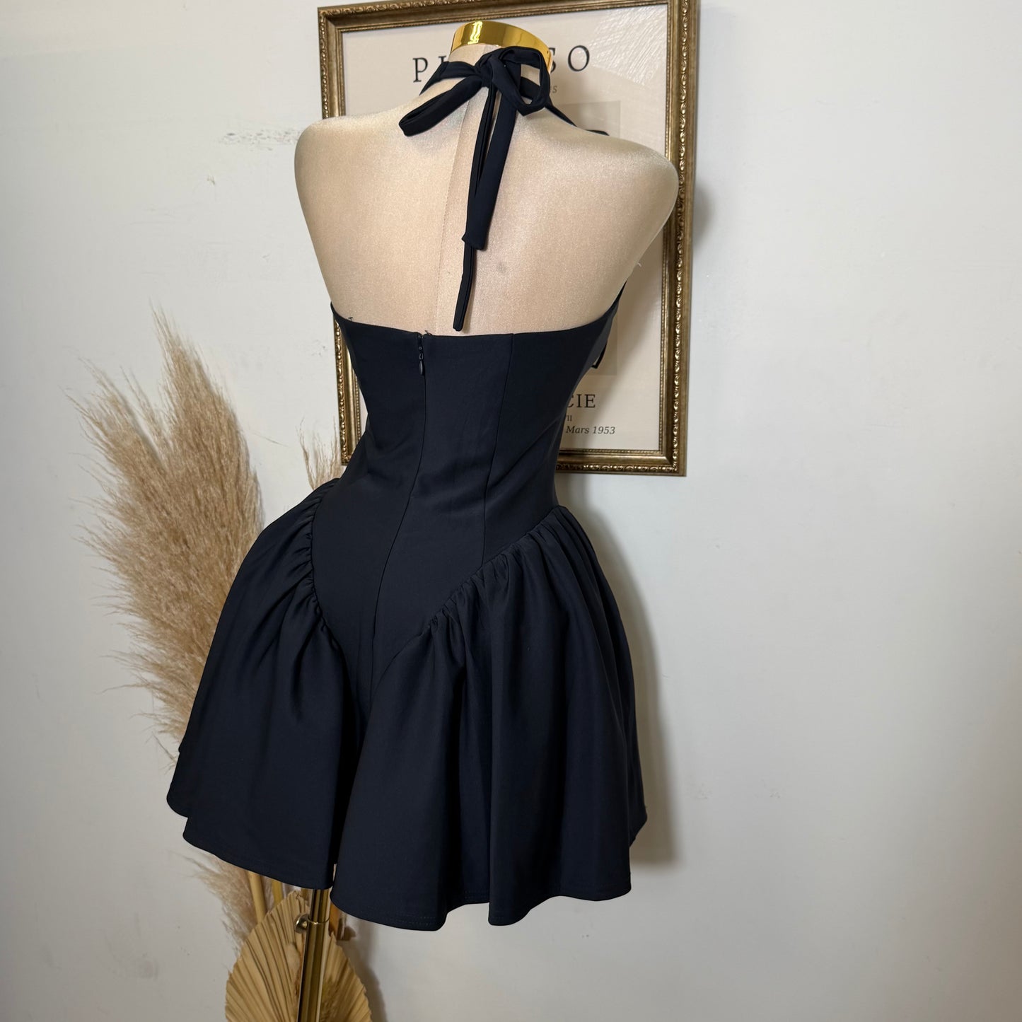 Halter Drop Waist Mini Dress-Navy