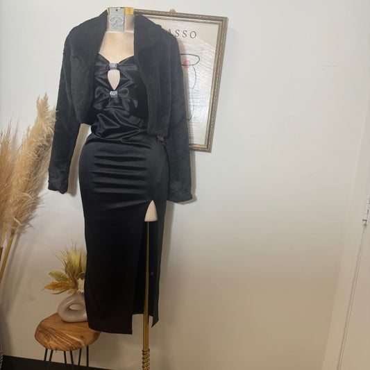 Fur Open Front Fuzzy Coat-Black