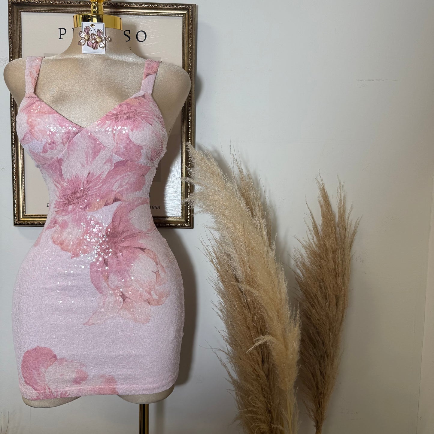 Mesh DTP Print w/ Sequins-Pink