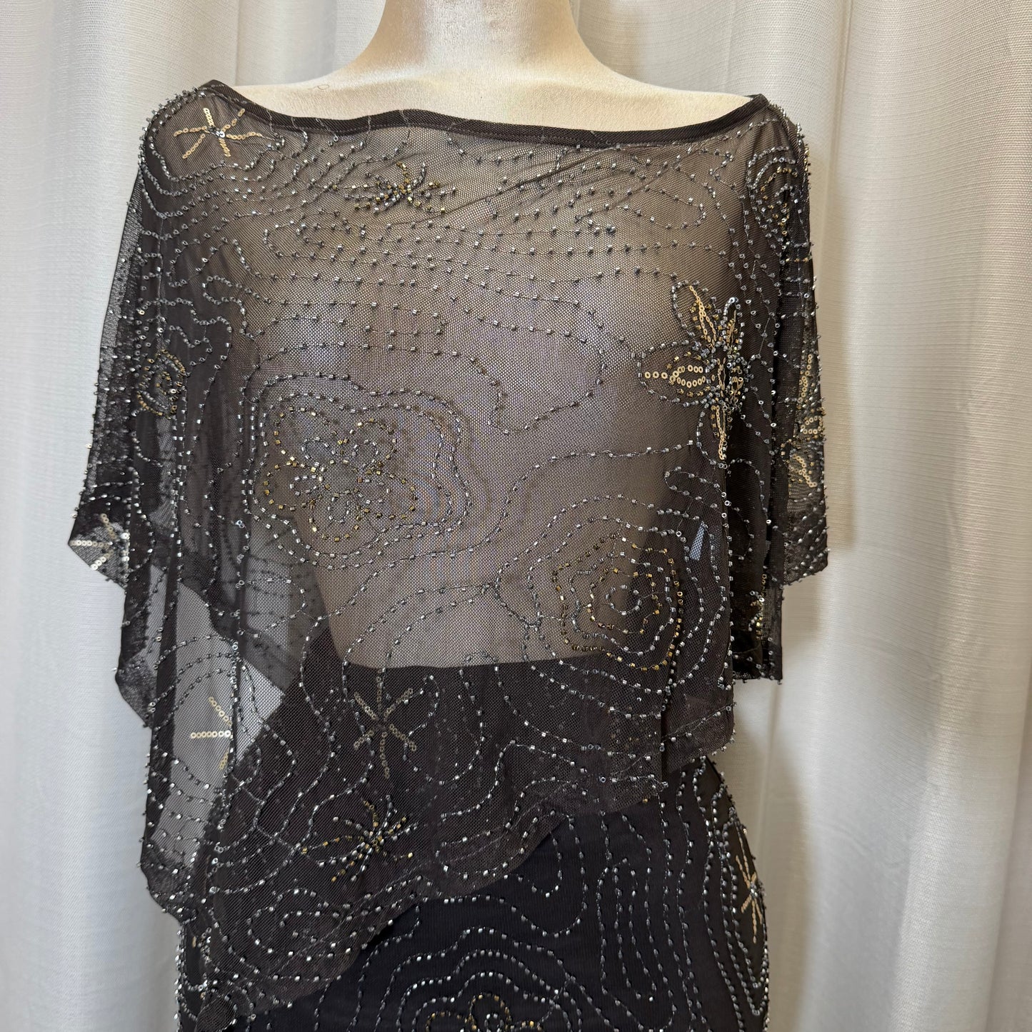 Mesh with Beads Poncho-Brown