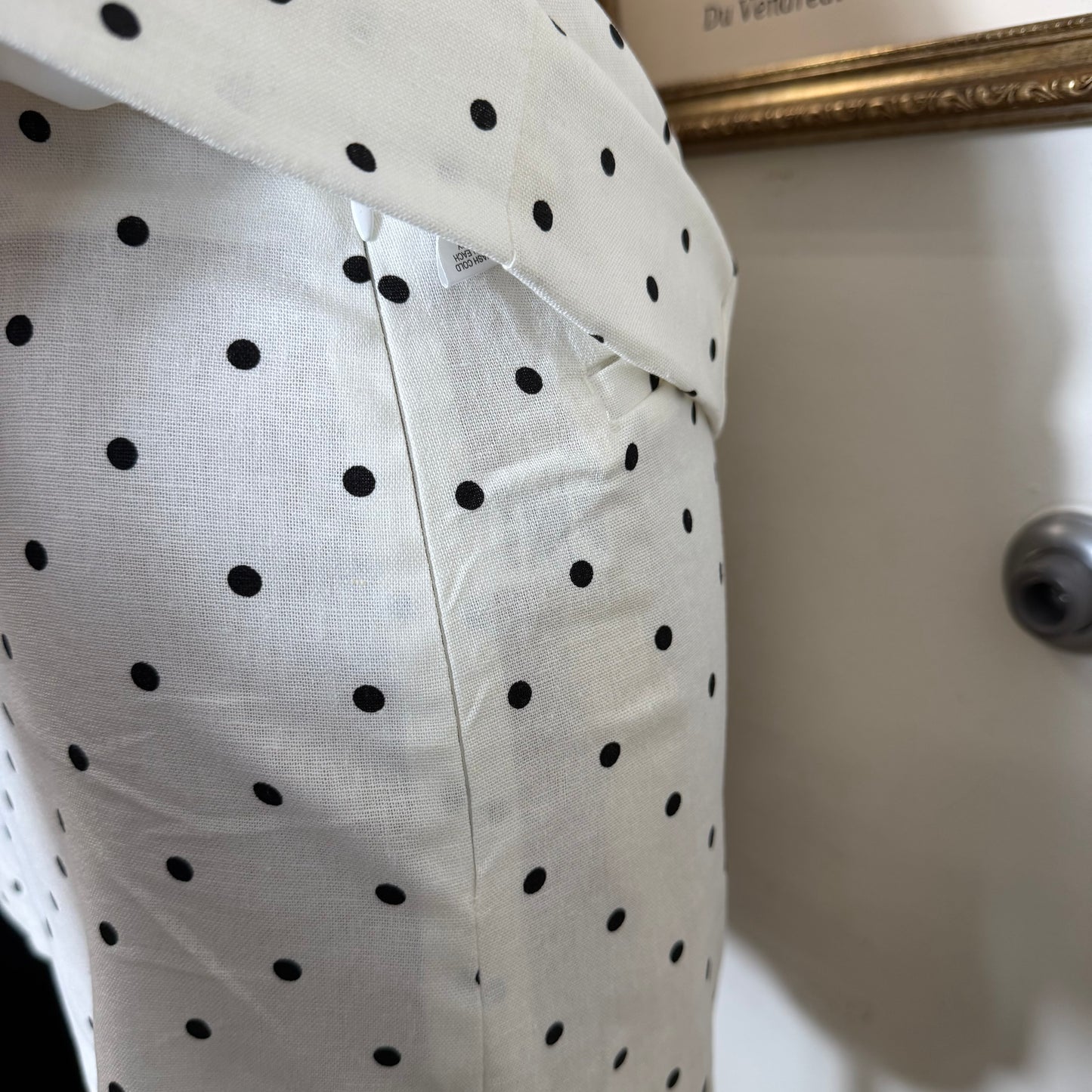 Polka Dot Linen Top w/ Gold Buttons shorts set-White