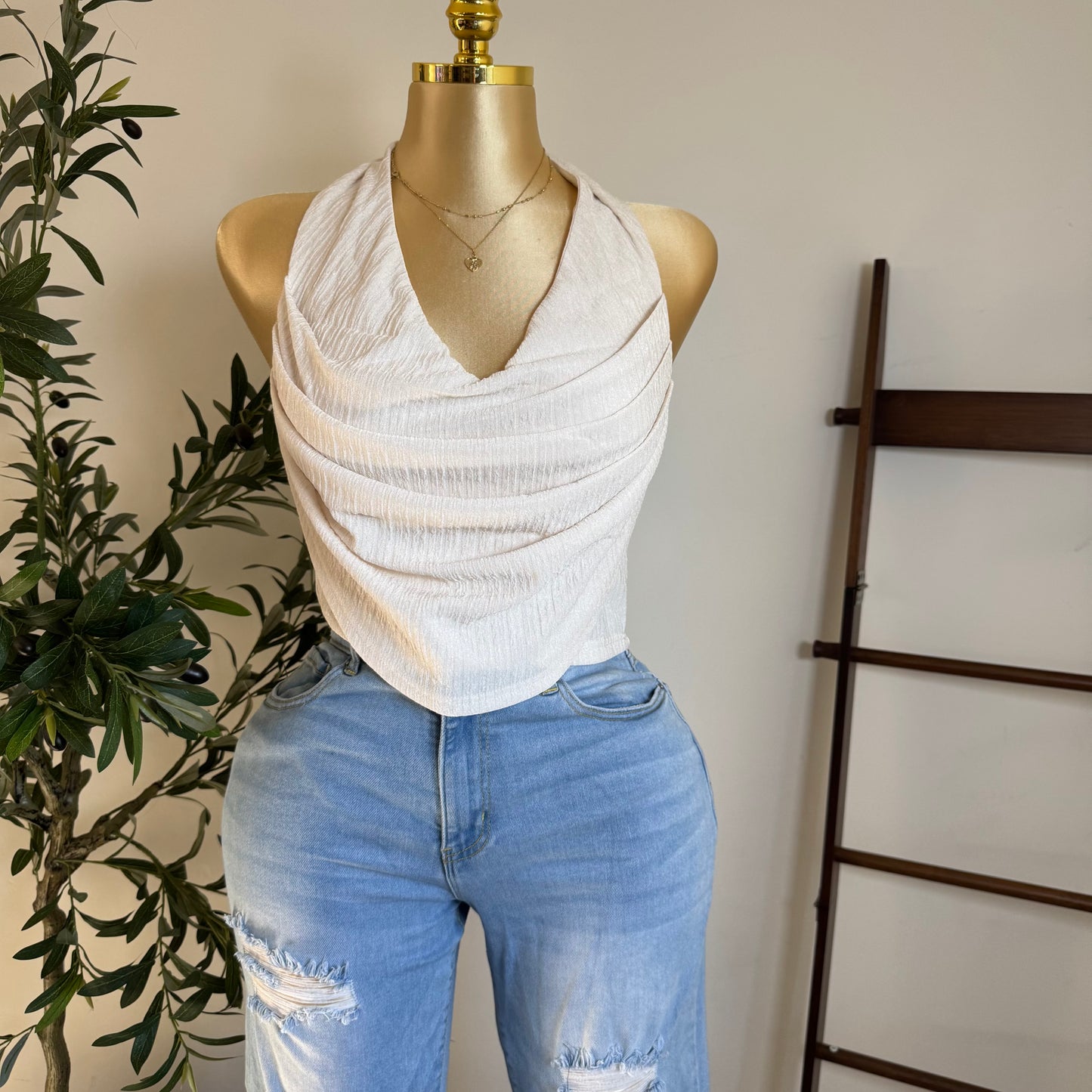 Cowl Crop Top PL-White