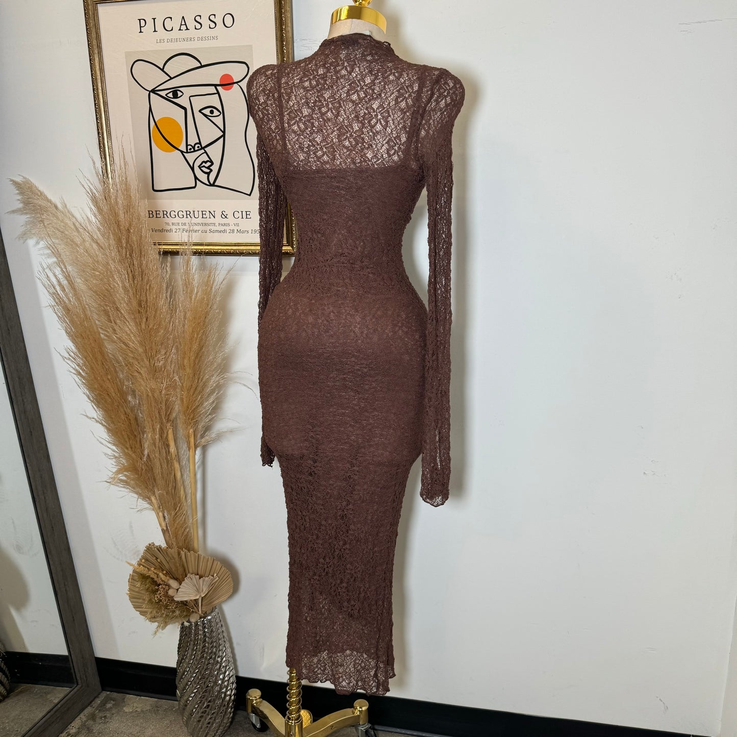 Lace Long Dress-Mocha