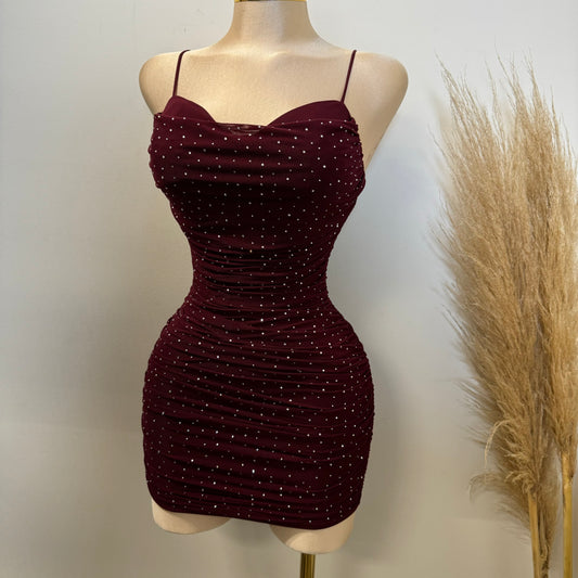 Ruby Rhinestone Dress-Burgundy