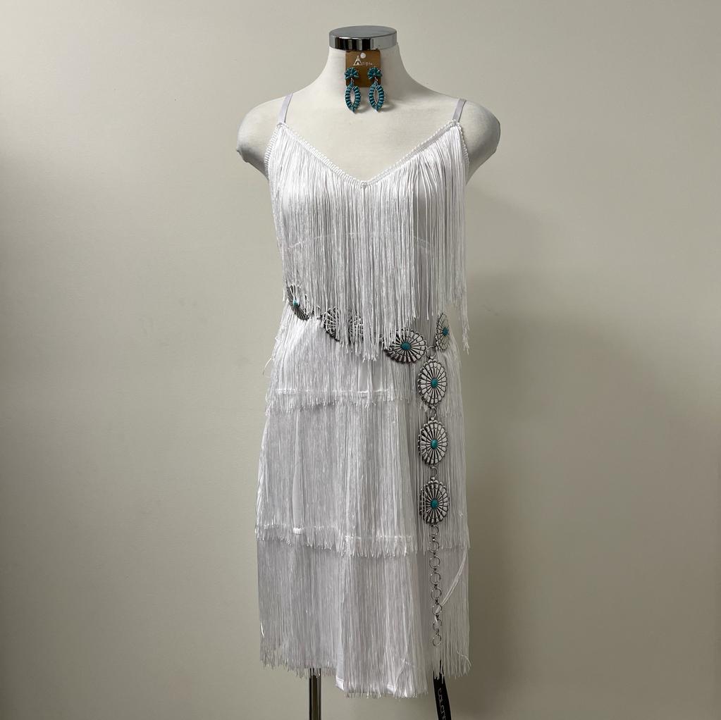 Harper Fringe Flapper Dress PL- White