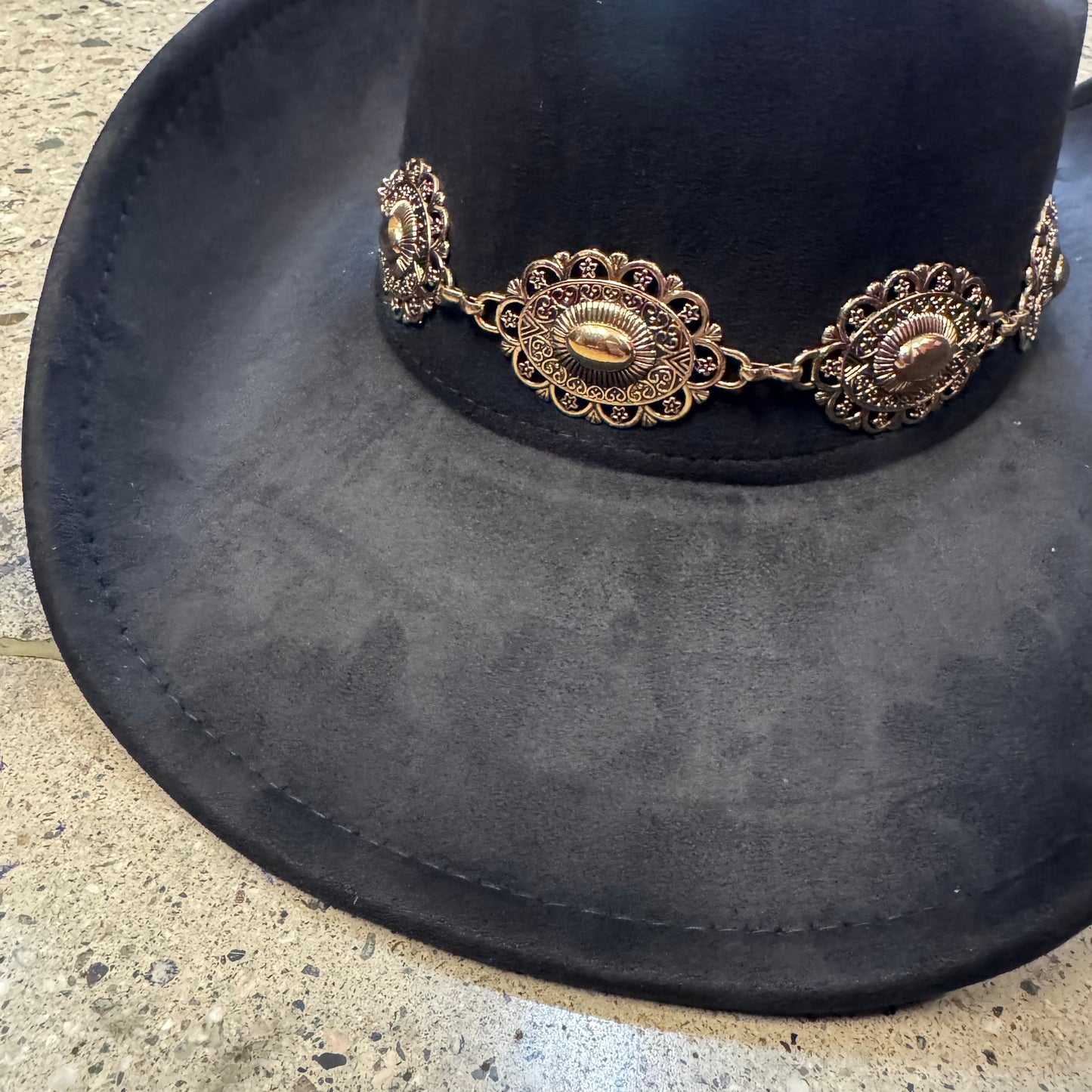 Black  Hat With Gold Chain-Black