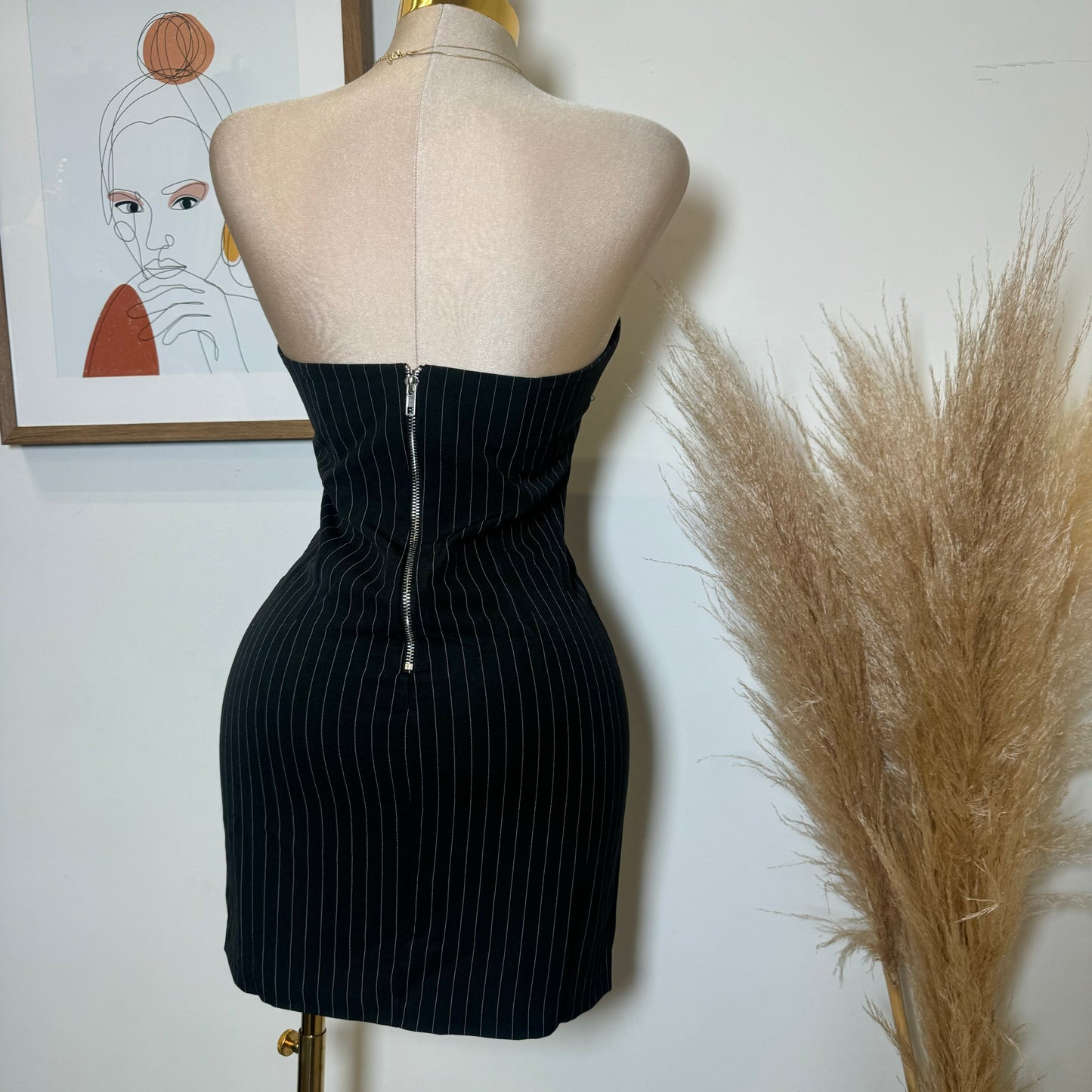 Rauw Strapless Striped Dress-Black