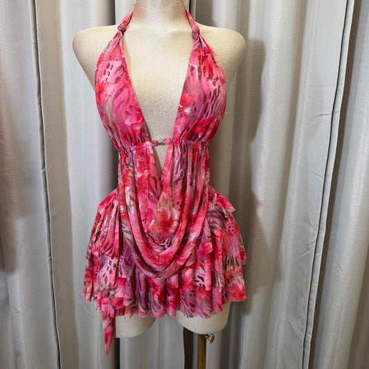 Halter Open back Top Mini skirt set-Pink