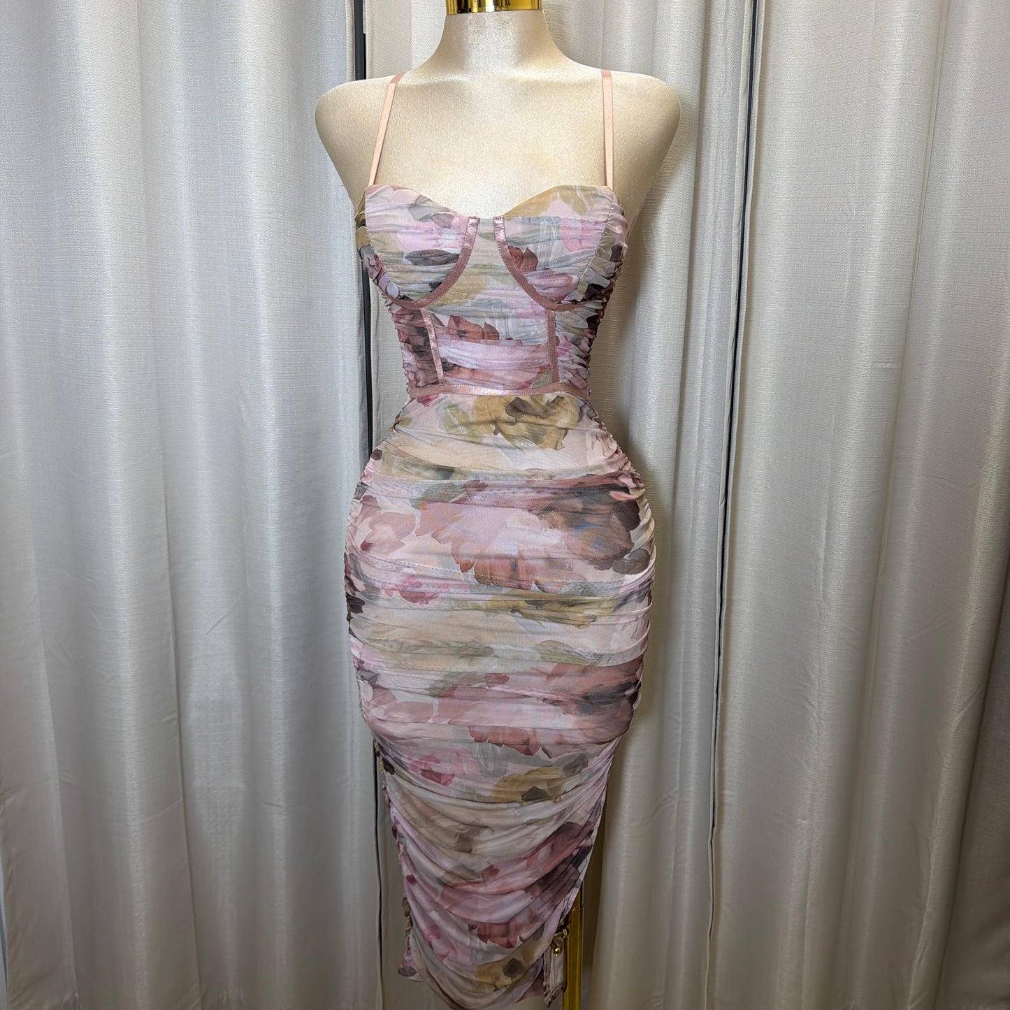 BODYCON MIDI DRESS WITH A SIDE LEG SLIT-Mauve Multi