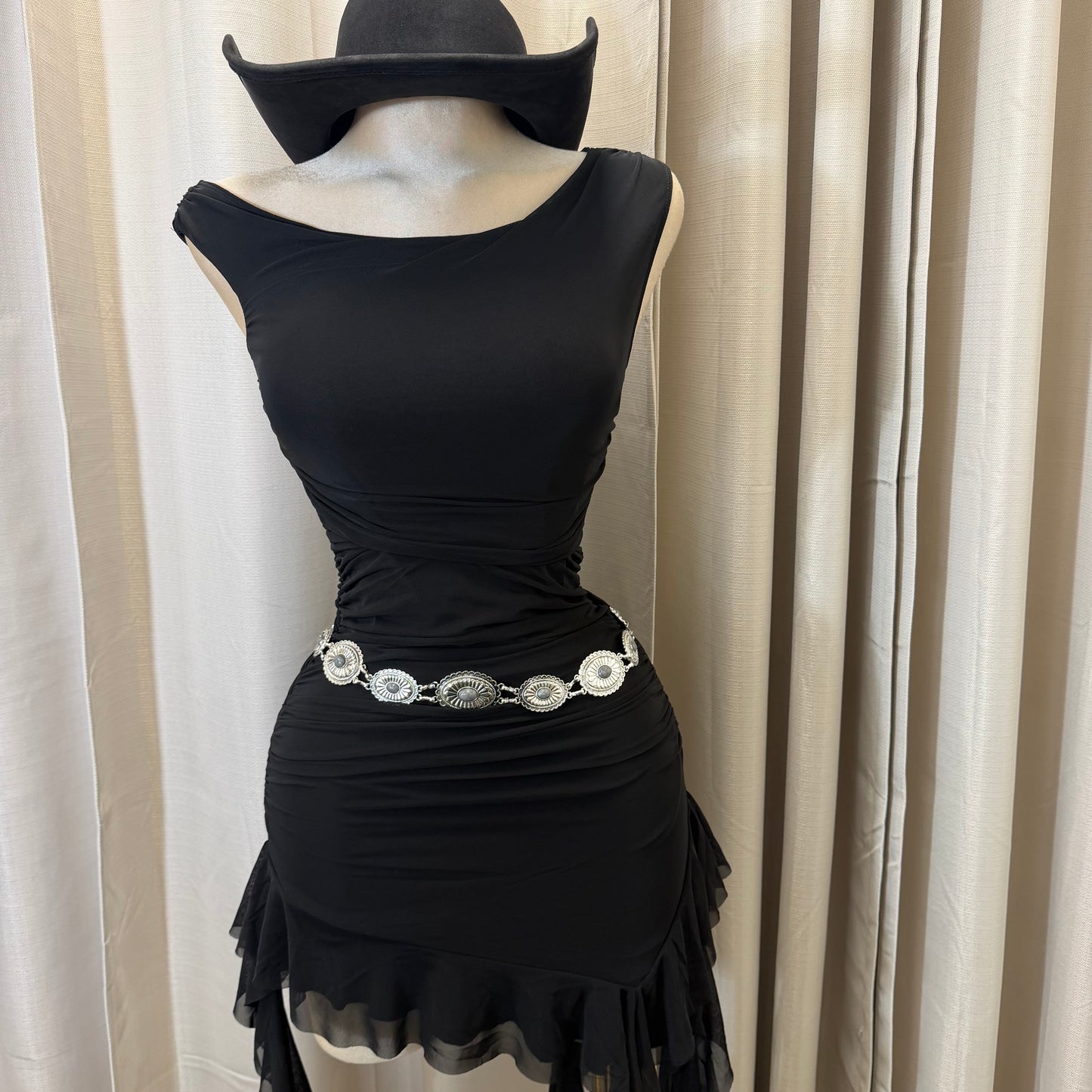 Off shoulder Dress with flowing Detail-Black