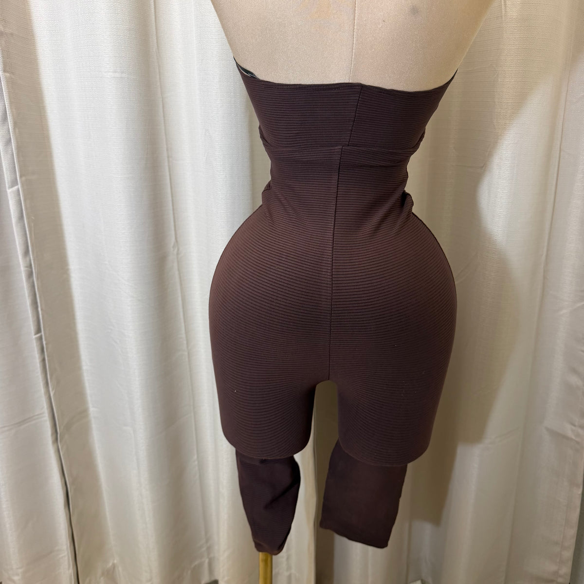 Halter Ribbed Capri Jumpsuit-Brown