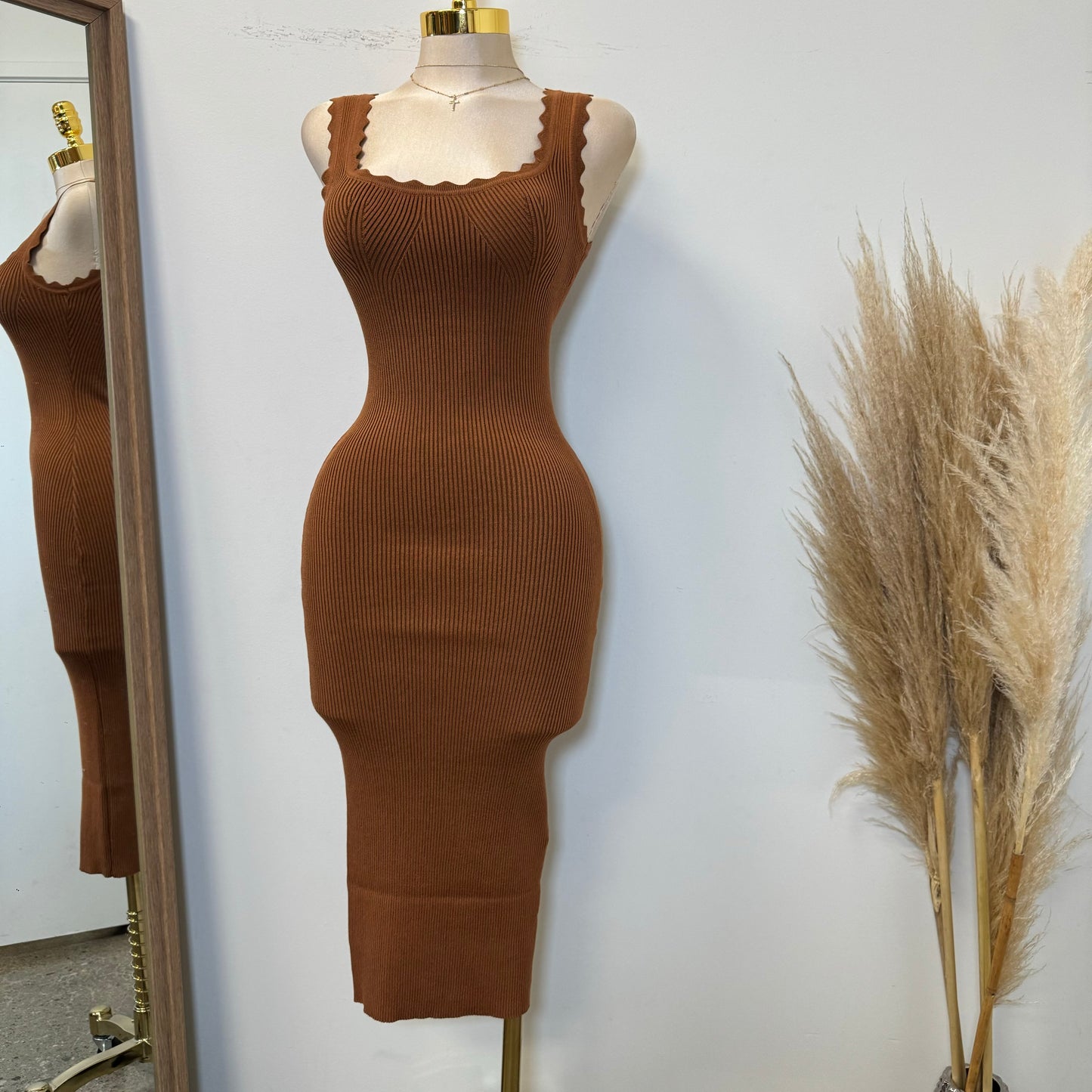 Lolis Knit Tank Midi Dress-Caramel