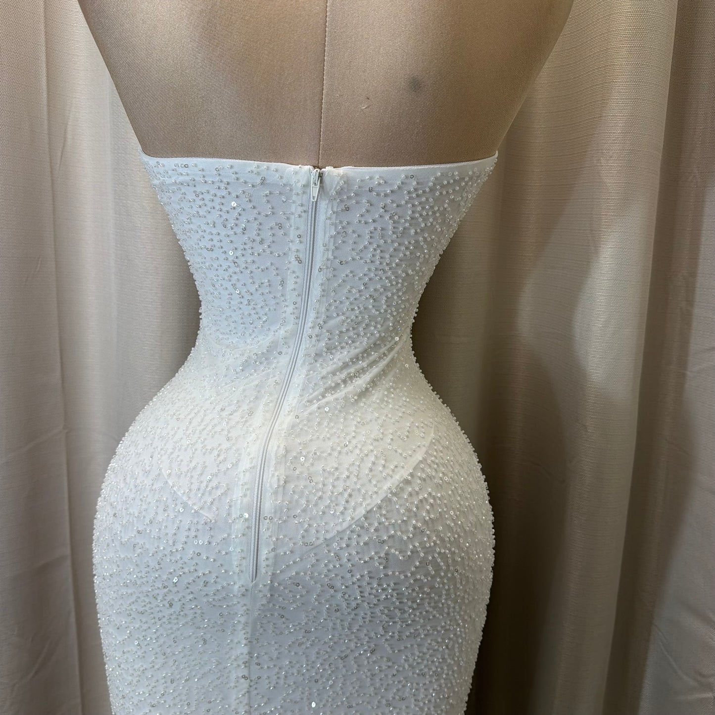 Embellished Bead Bandeau Cowl Neck Tube Maxi Dress-White