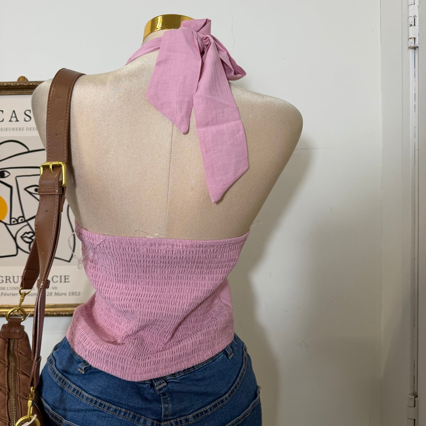 Halter Neck Crop Top-Pink