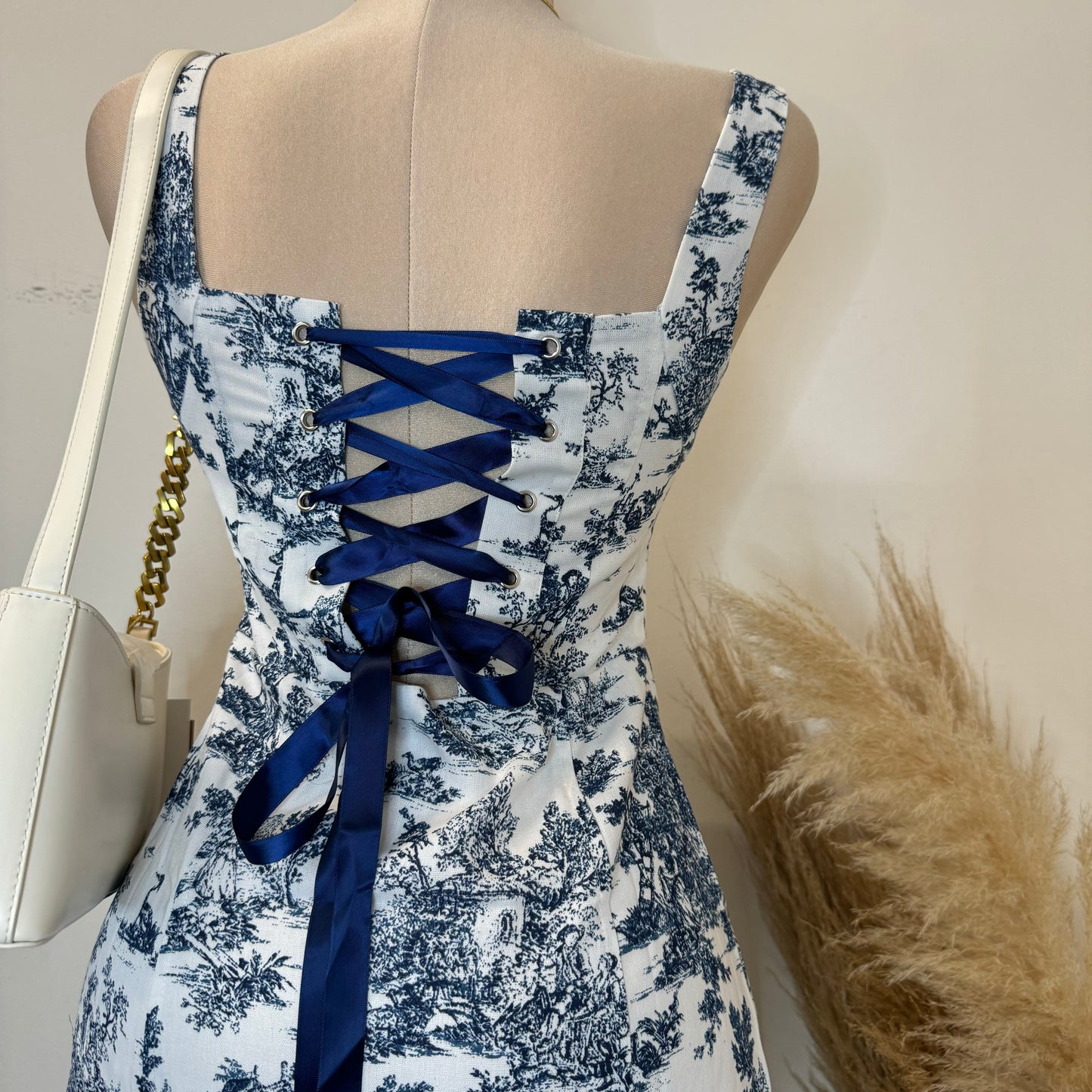 Hayden Corset Dress-Blue/White