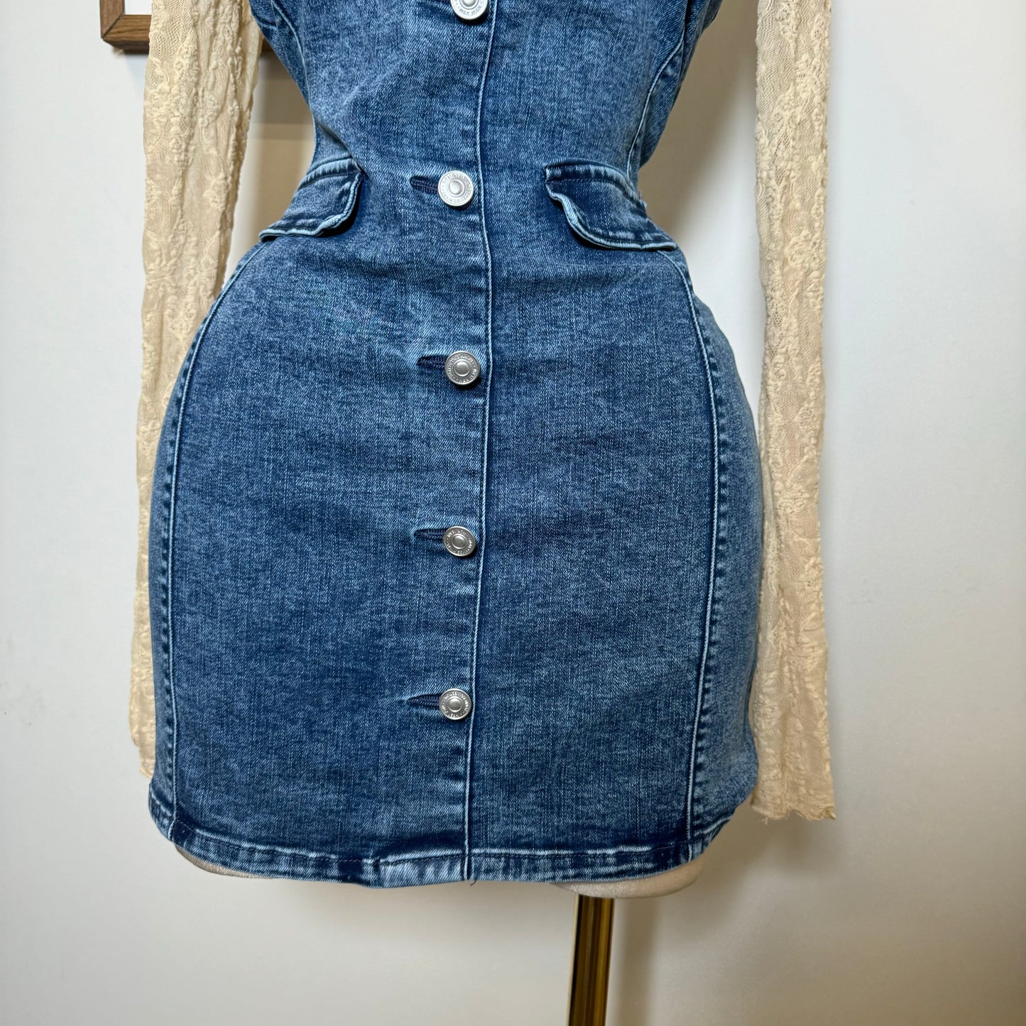 Denim Tube Mini Dress-Denim