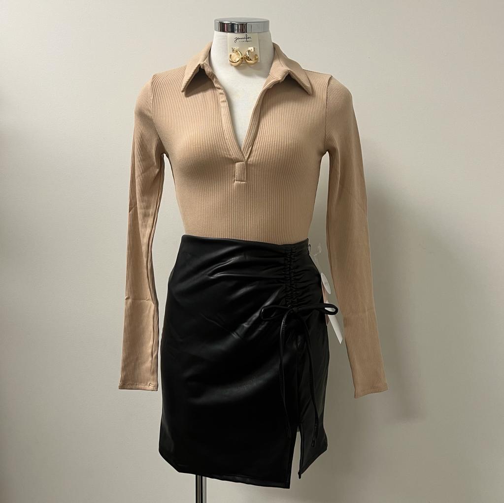 Vero Ribbed Bodysuit -Beige