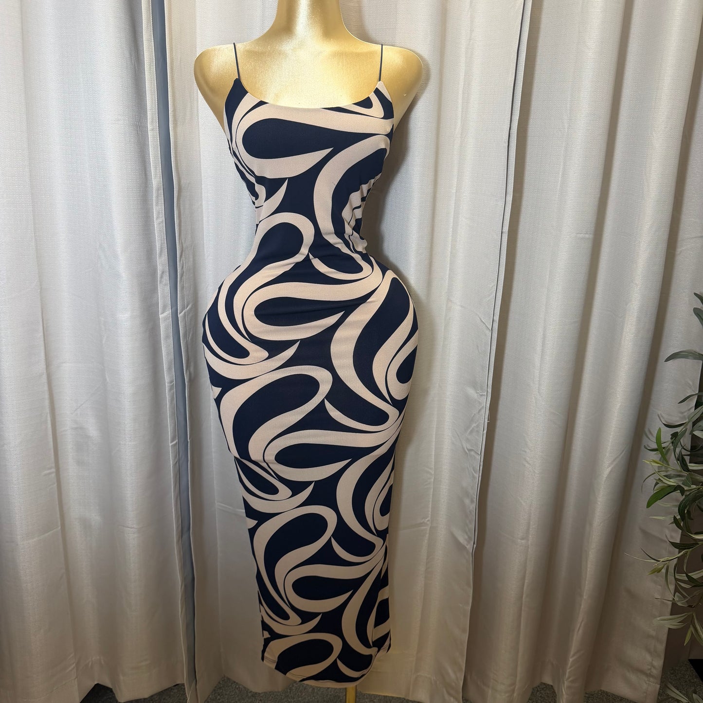 Spaghetti Dress Midi Dress-Navy