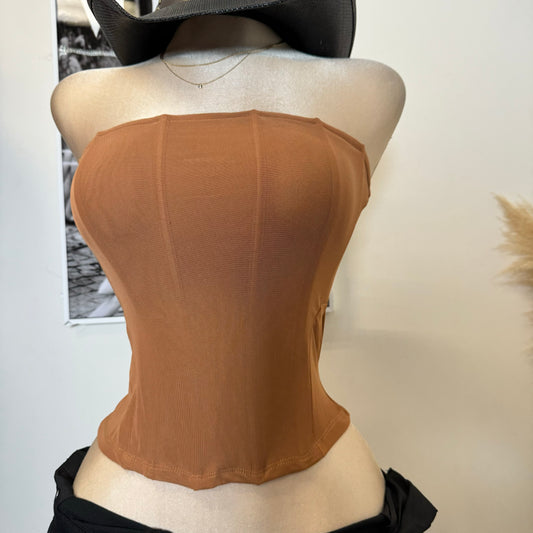 Mesh Corset Top-Camel
