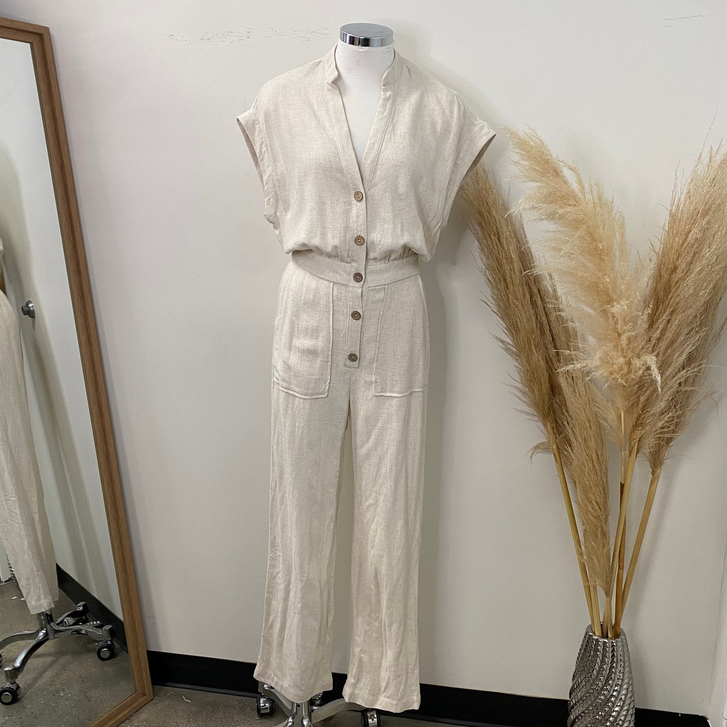 Bambo Linen Jumpsuit -Beige