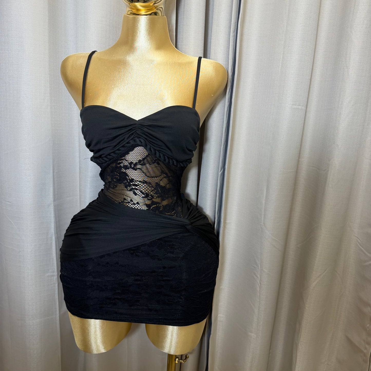 Lace & Knit Mix and Match Mini Dress-Black