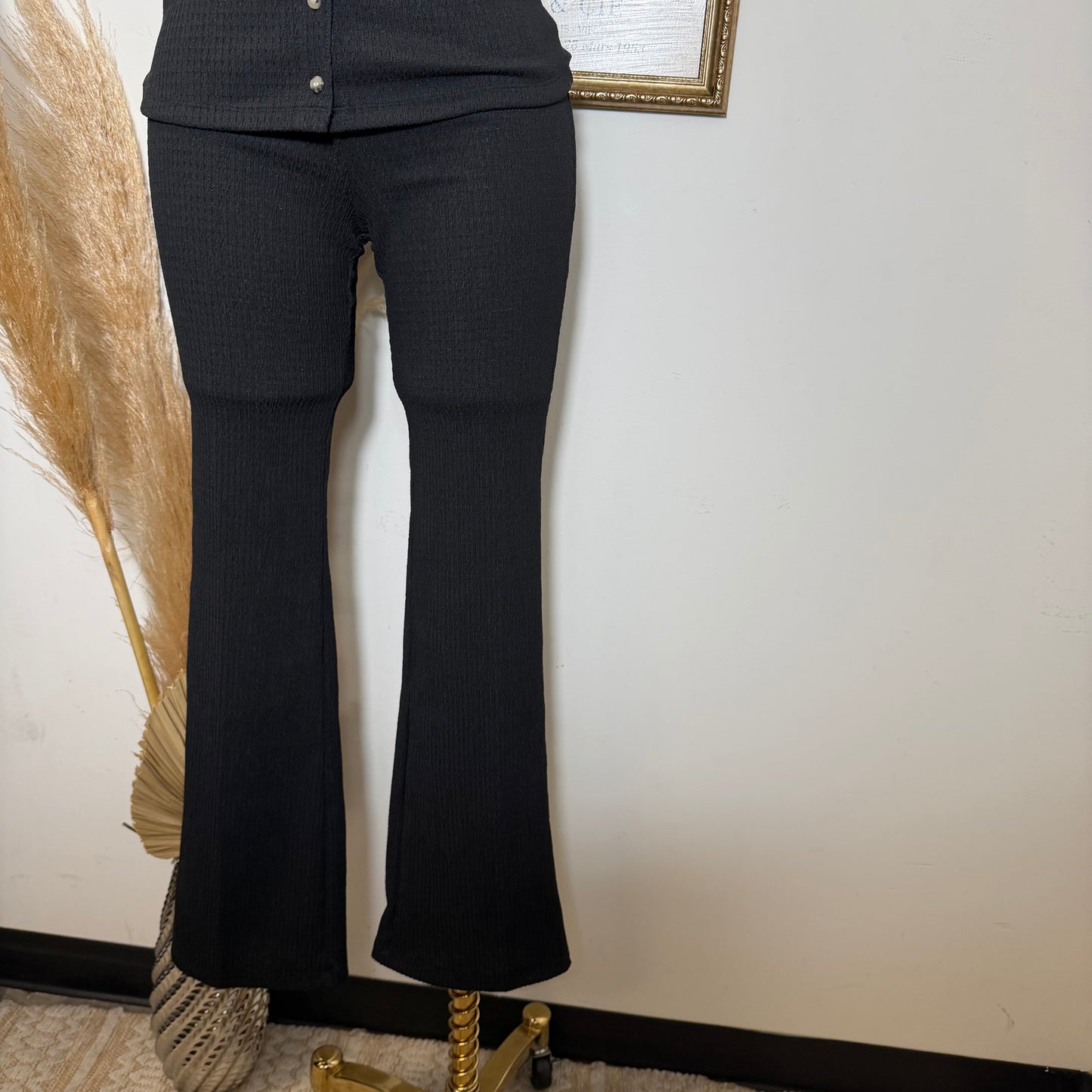 Square neck Vest & Flare Pant set-black