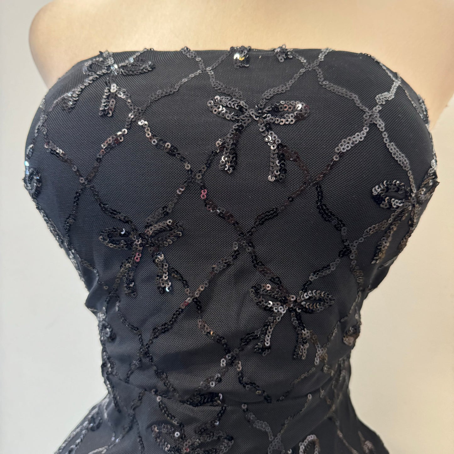 Bow Sequins Strapless Corset Dress-Black