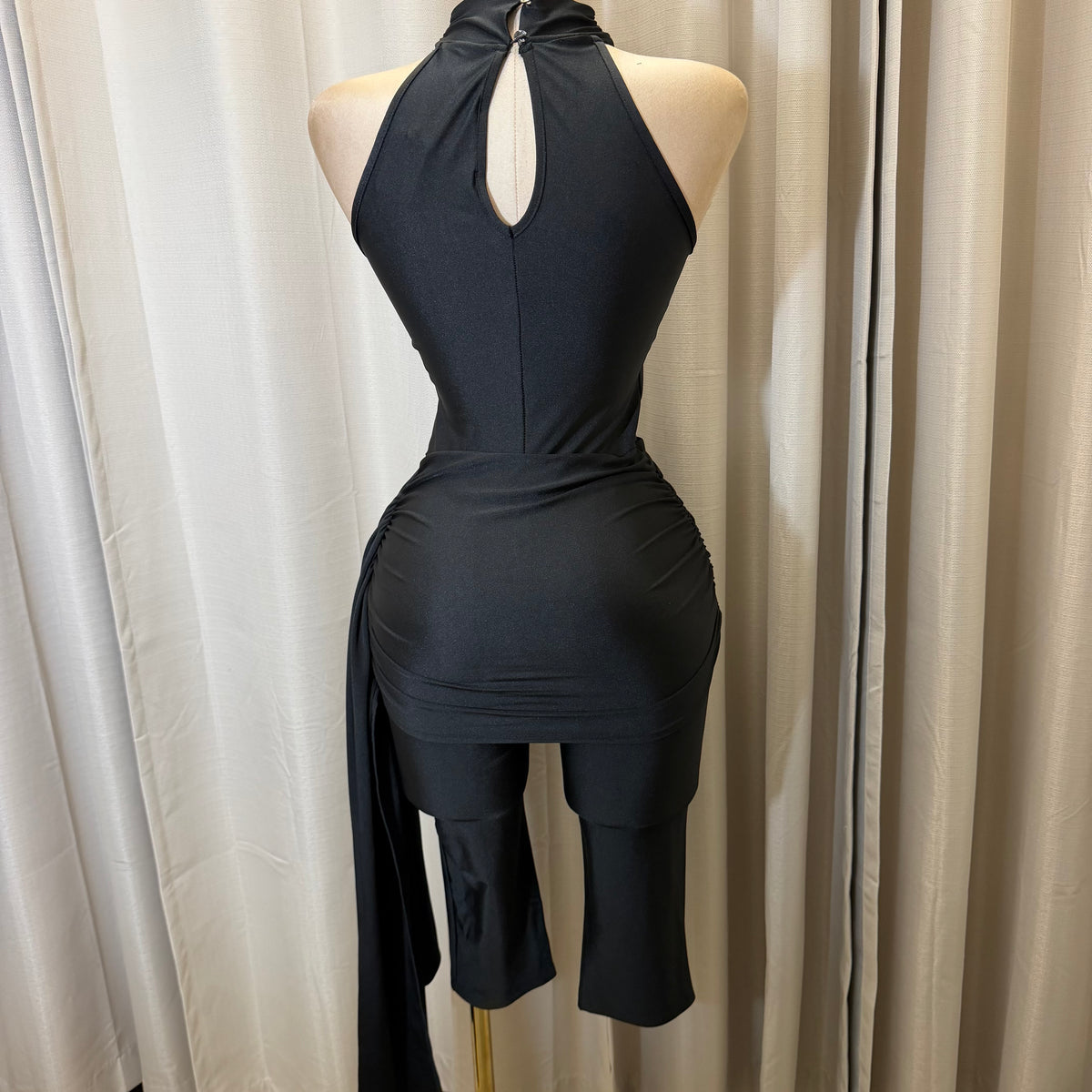 Mock Neck Capri Jumpsuit-Black