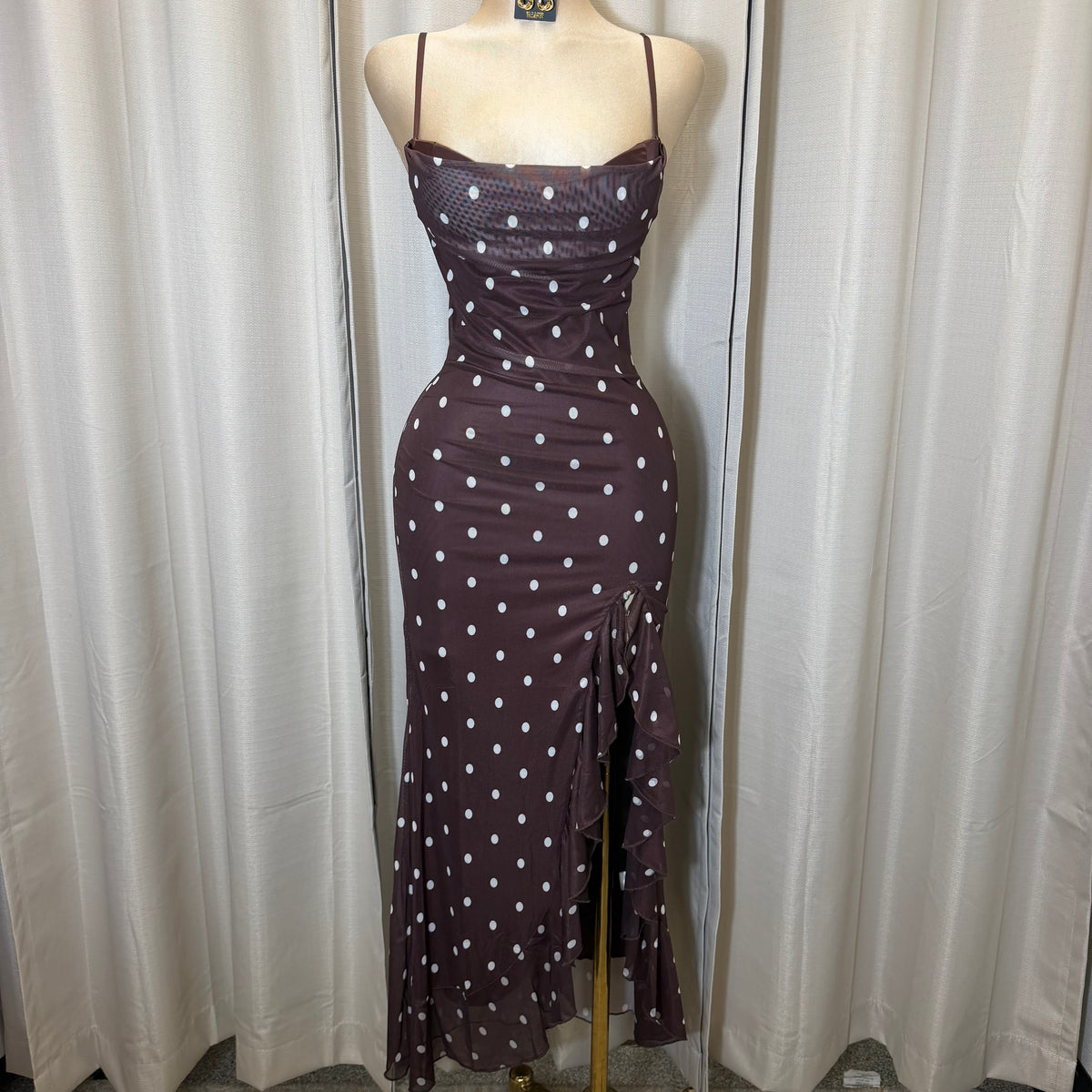 Mismaloya Polka Dot Dress-Brown/Cream
