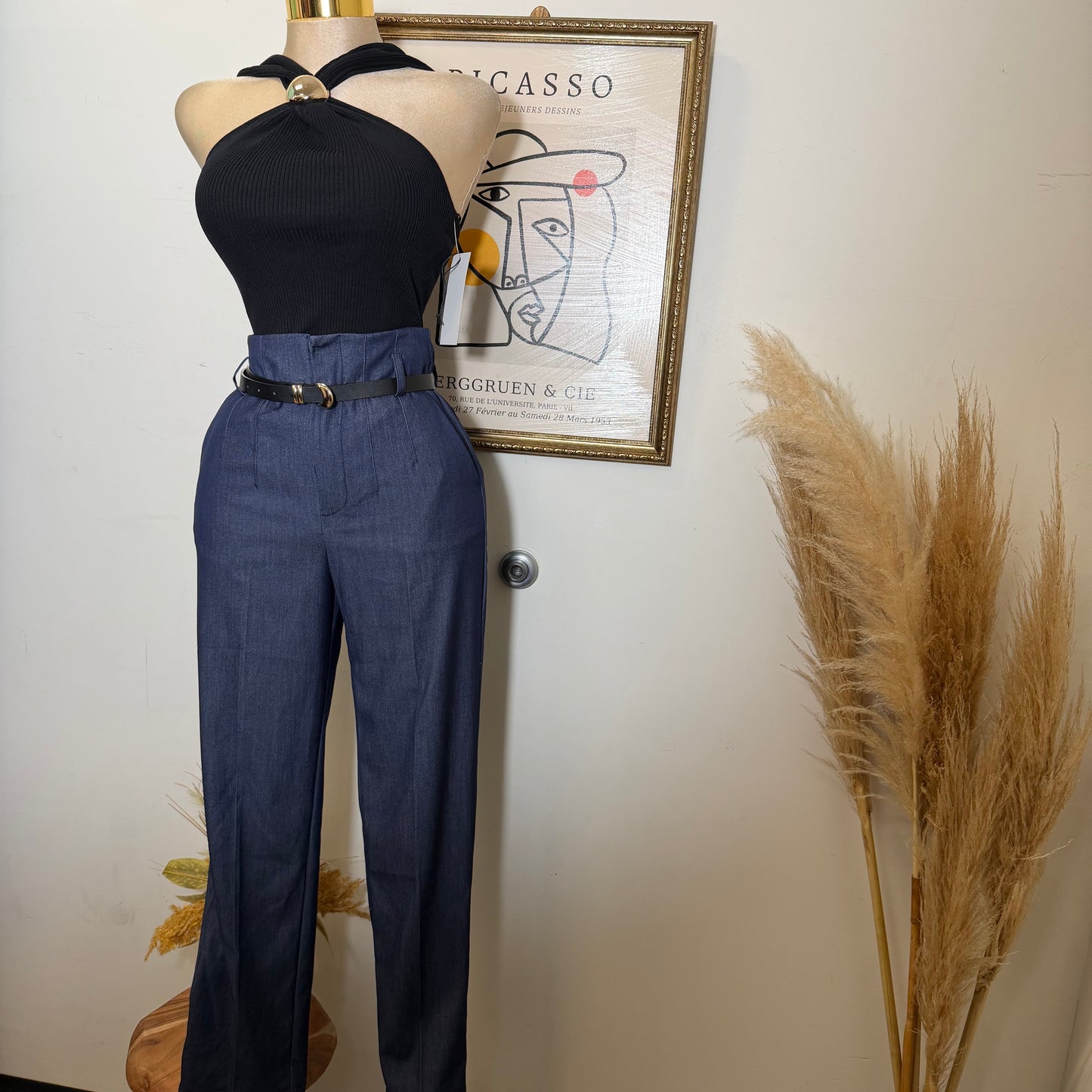 High-Waisted Copped Trousers w/Belt