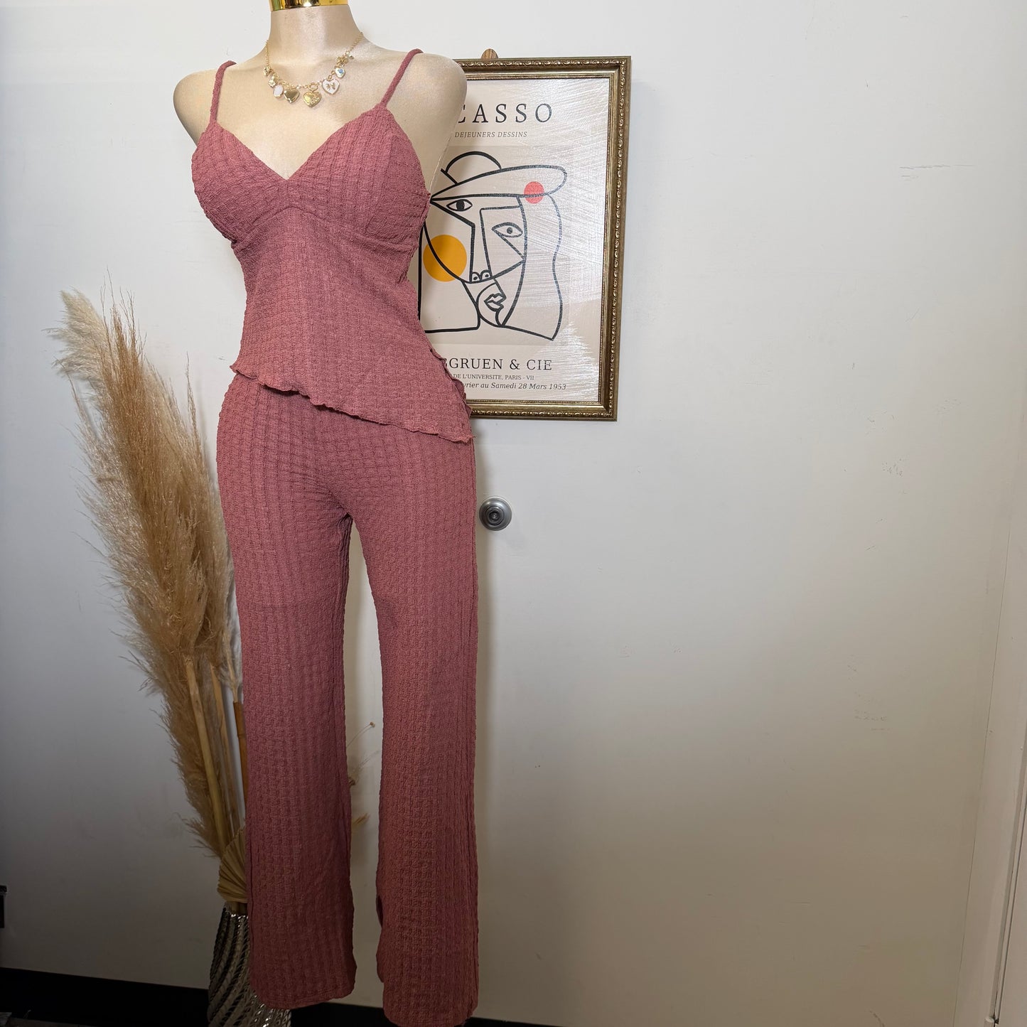 Merrow Asymmetric Hem Top and Pant Set-Marsala