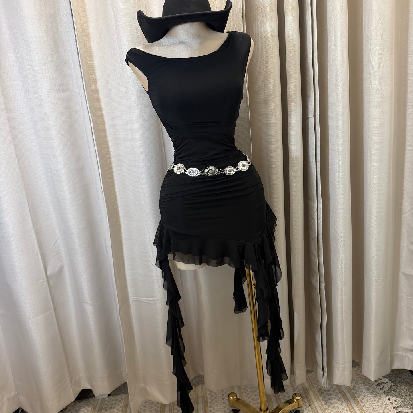 Off shoulder Dress with flowing Detail-Black