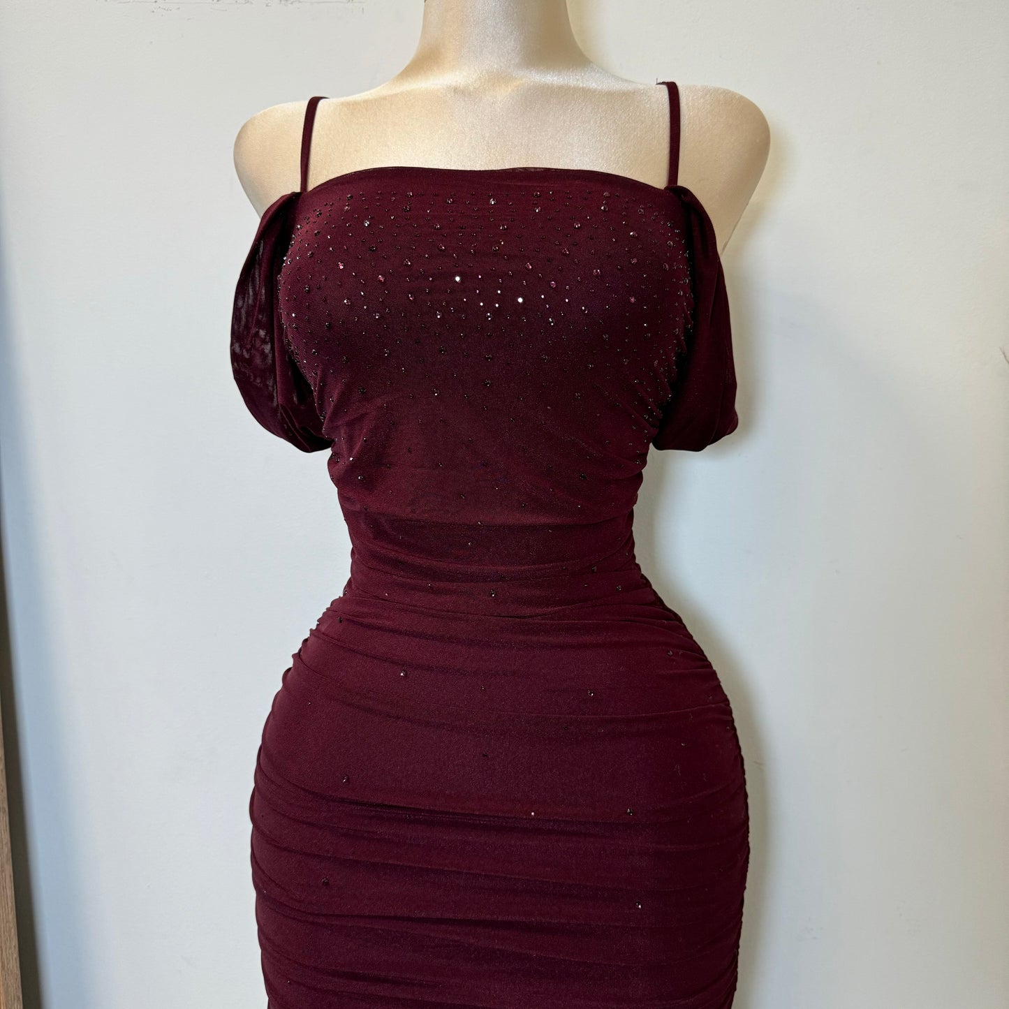 Baby Girls Rhinestone Midi Dress-Burgundy