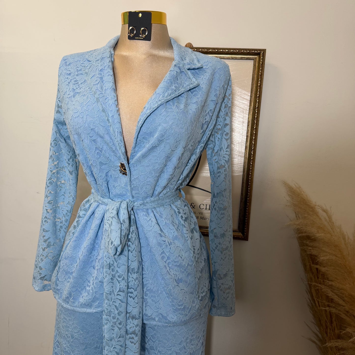 Lace blazer Pant Set -Baby Blue