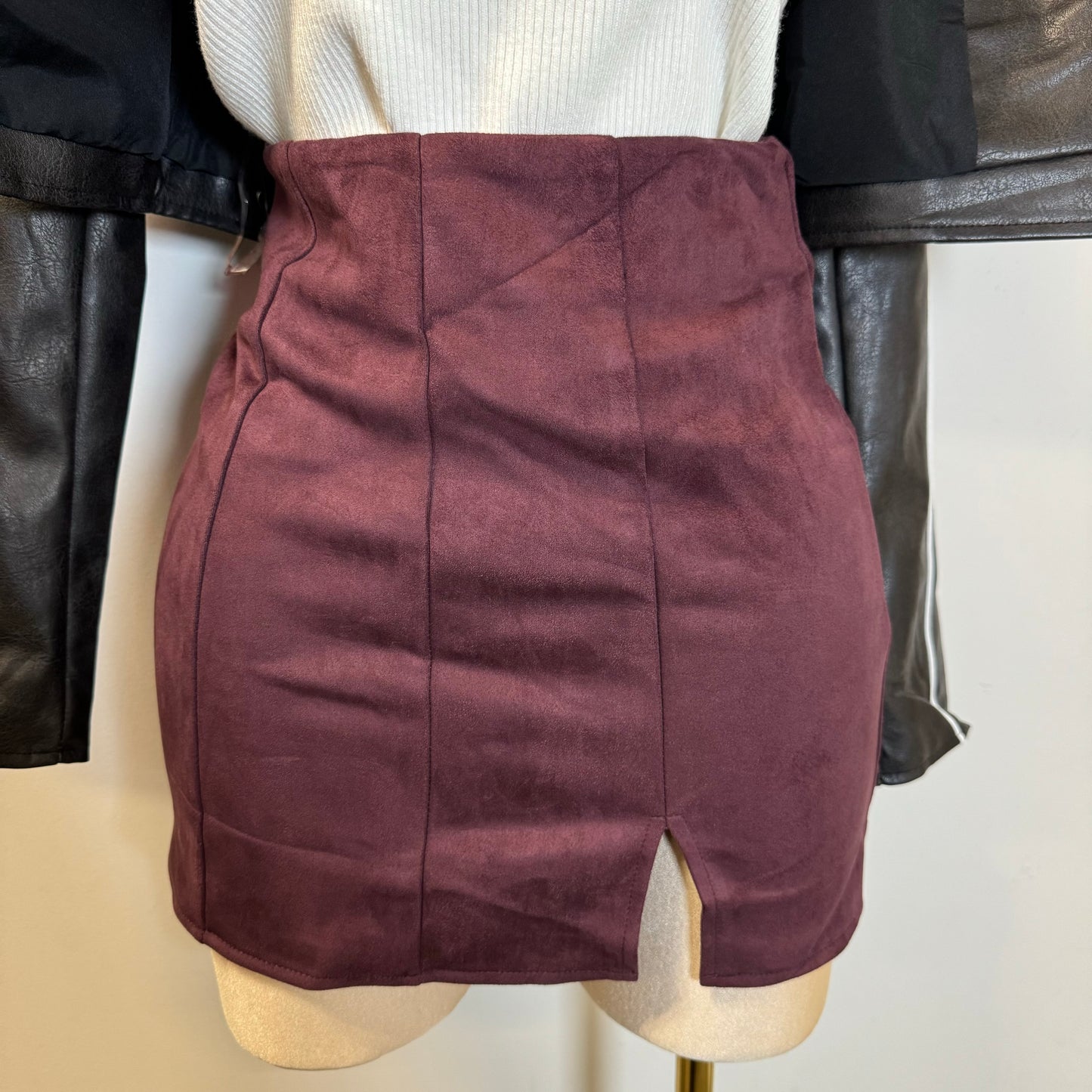 Cherry Suede Skirt-Burgundy