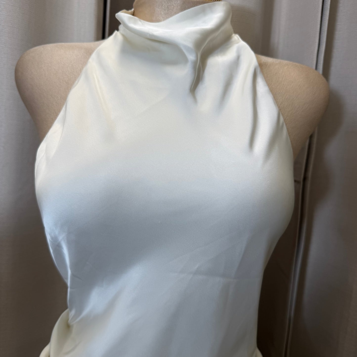Satin Cowl Halter Neck Dress-Ivory/Cream/
