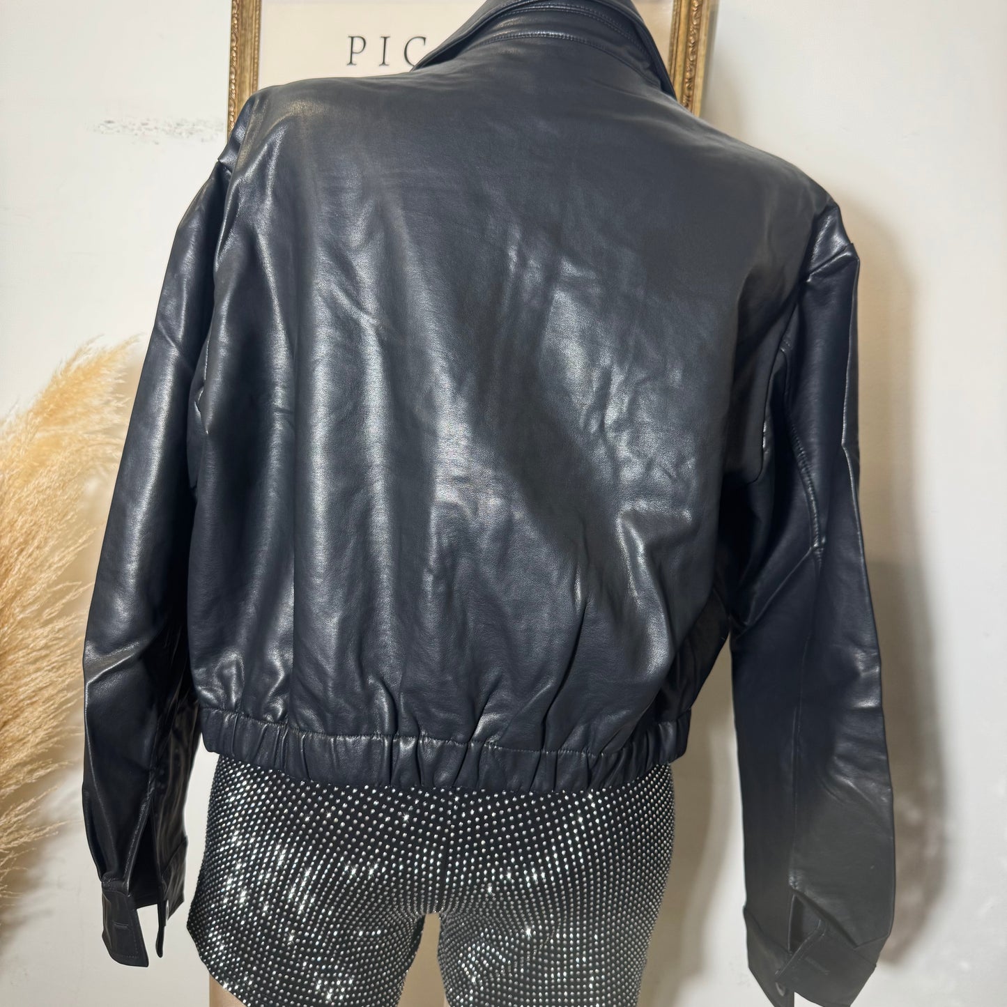 Faux Leather Jacket-Black