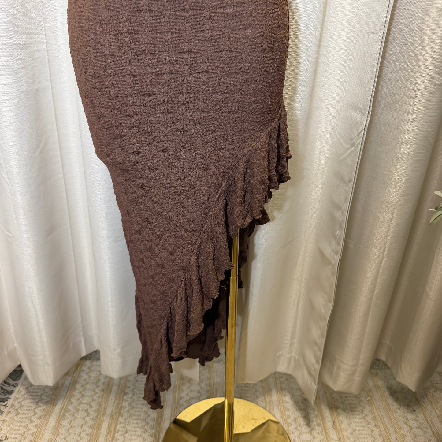Daisy Asymmetric Skirt Midi Dress-Brown