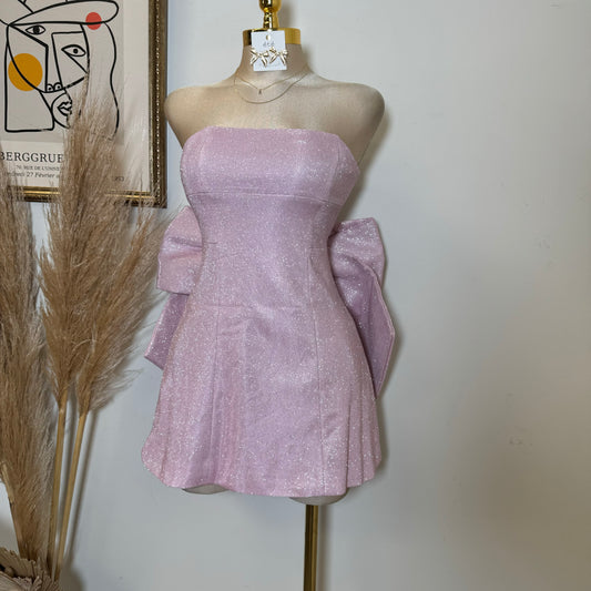 Coqueta Glitter Bow Mini Dress-Pink