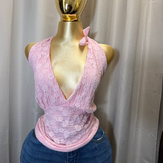 PL-Halter print Top-Pink