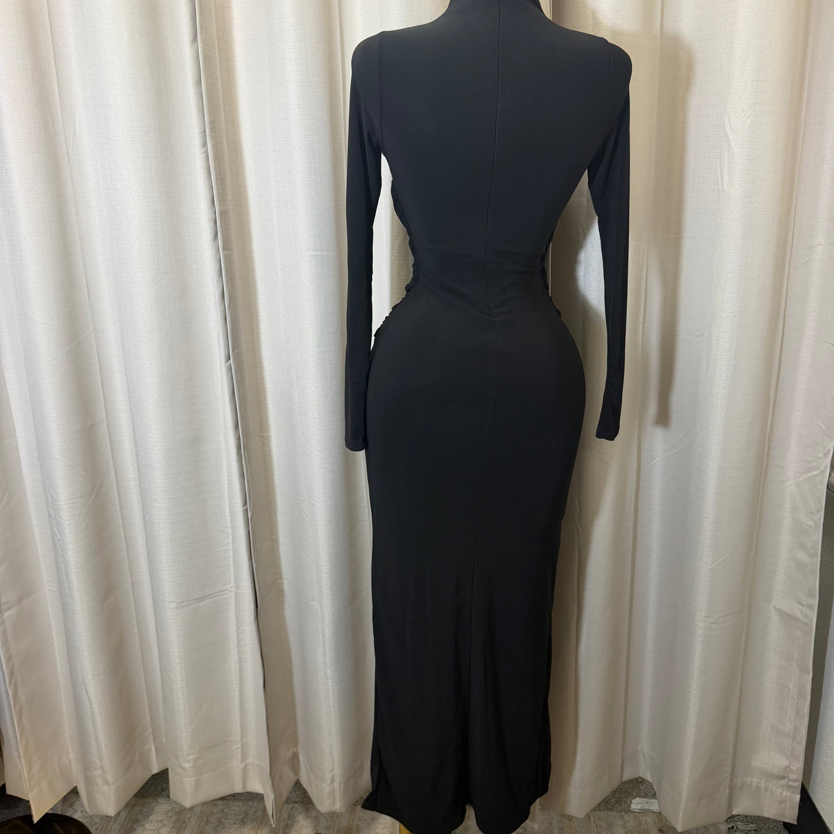 Front Trim Wrap Maxi Dress-Black