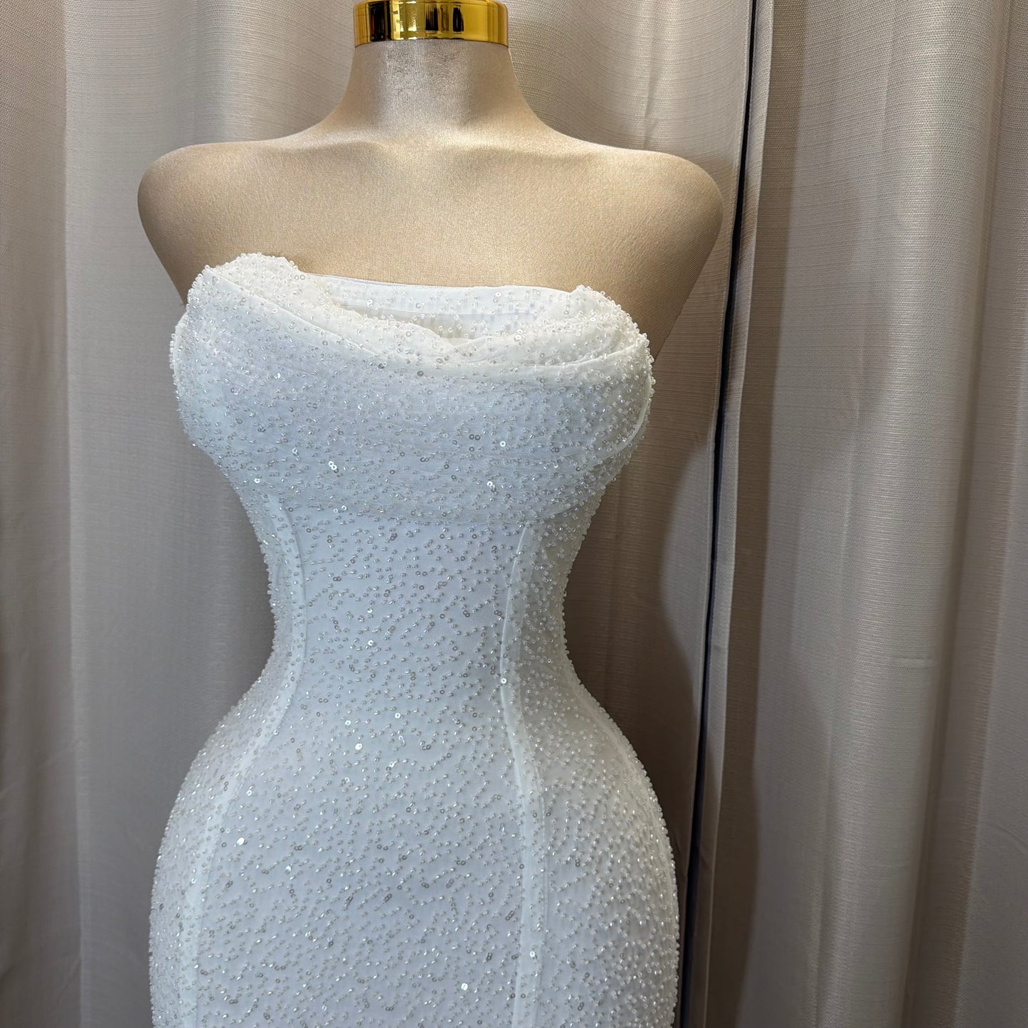 Embellished Bead Bandeau Cowl Neck Tube Maxi Dress-White