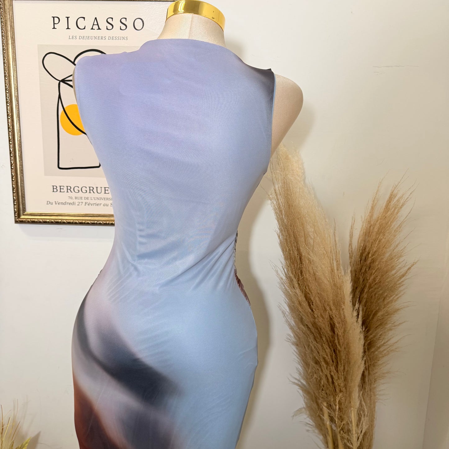 Short Sleeve Mesh Dress-Blue